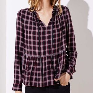 Loft Plaid Peplum Top